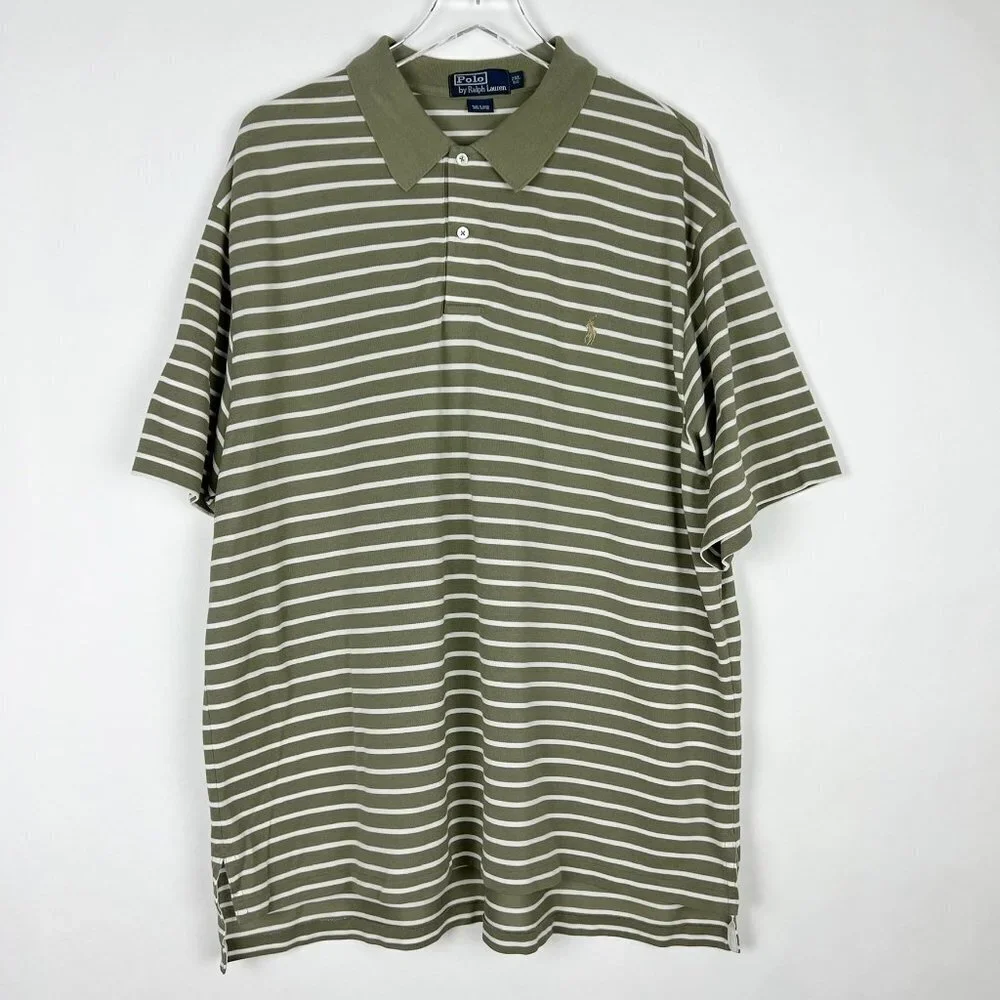 Polo Ralph Lauren Polo Shirt Men's 2XL Big Olive Green White Stripe